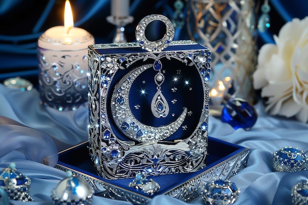 Zdjęcie opulentne ozdoby ramadanu z diamentem ozdobionym półksiężycem