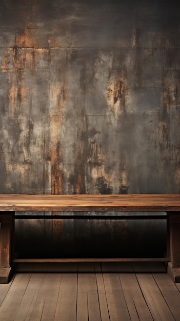 Opuszczona drewniana deska kontrastuje z tłem betonowej ściany grunge, pomysłową kompozycją Vertica