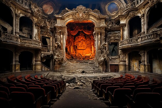 Zdjęcie opuszczona sala teatralna światło słoneczne z sufitu opuszczonej świątyni pod kopułą