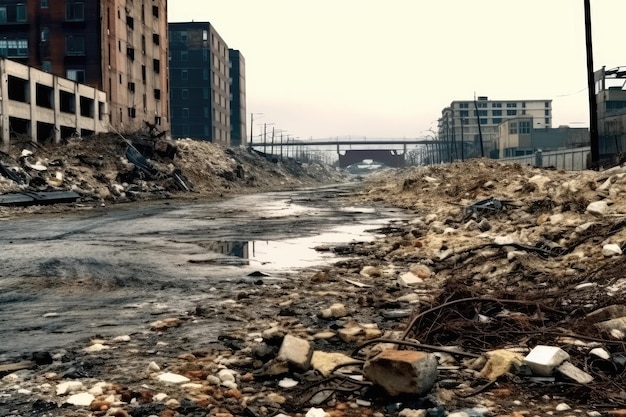 opuszczone miasto brud śmieci wszędzie profesjonalna fotografia