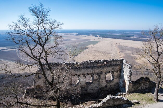 Zdjęcie opuszczone ruiny średniowiecznego zamku plavecky na słowacji