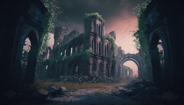 Opuszczone Zrujnowane Miasto Postapokaliptyczne Miasto Miejski Horror Fantasy Wystrój Generatywny Ai