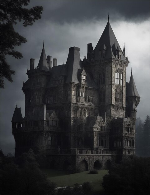 Opuszczony przerażający dom, halloweenowy zamek generatywny.