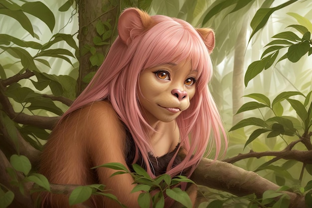 Orang utan małpa małpa antropomorficzna zwierzęca dziewczyna ilustracja generatywna ai