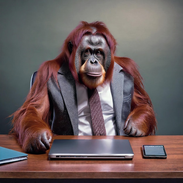 Zdjęcie orangutan pracujący w firmie jako dyrektor