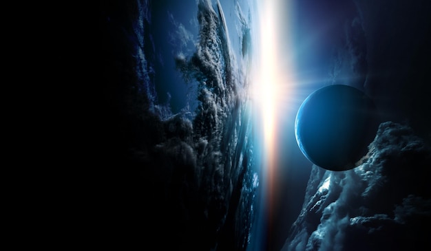 Orbita planety i Księżyc z widokiem na głęboką przestrzeń