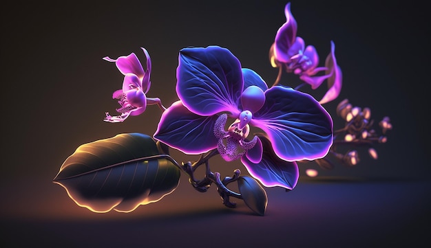 Orchid flower rozjarzony neonowy obraz ilustracji Ai generowane sztuki