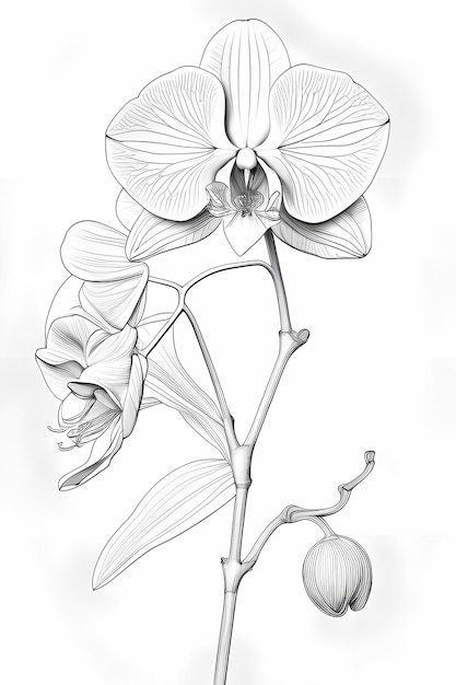 Zdjęcie orchid serenity coloring book style obraz pojedynczego kwiatu na białym tle