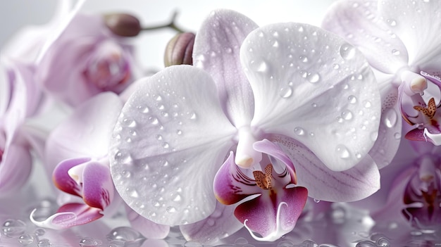 Orchidee na białym tle z kroplami wody