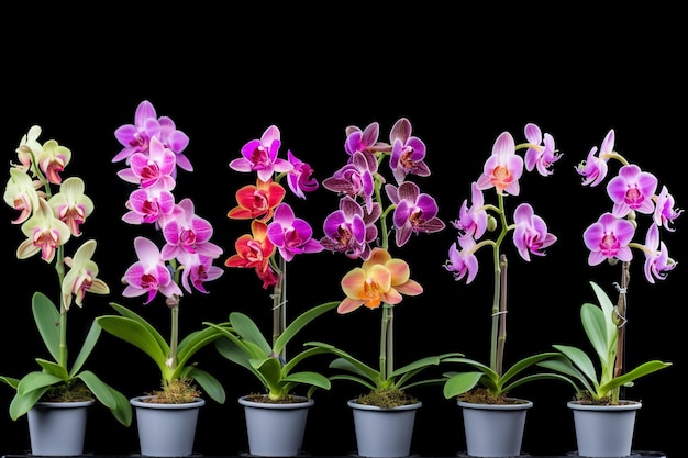 Zdjęcie orchidee w sekwencji timelapse pokazują postęp od pąka do kwitnienia