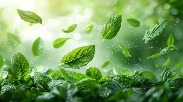 Organiczna herbata ziołowa z efektem przepływu powietrza ozdobiona świeżymi liśćmi Przepływ powietrza ma aromat mentolu, który może być używany w środkach czyszczących i odświeżających