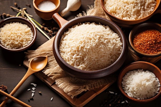 Organiczna zdrowa żywność posiłek wegetariański dieta biała ryż ziarnisty azjatycki Generatywna sztuczna inteligencja