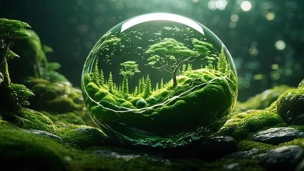 Organiczna zielona sfera osadzona w makro krajobrazie Ilustracja