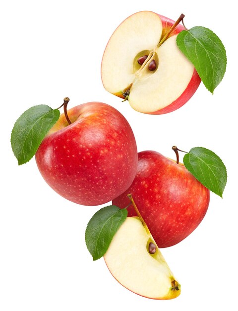 Zdjęcie organiczne czerwone jabłko na białym tle smak jabłkowy z liściem pełna głębia ostrości ze ścieżką przycinającą