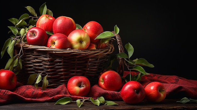 Organiczne jabłka w koszu na letniej trawie Świeże jabłka na wolności