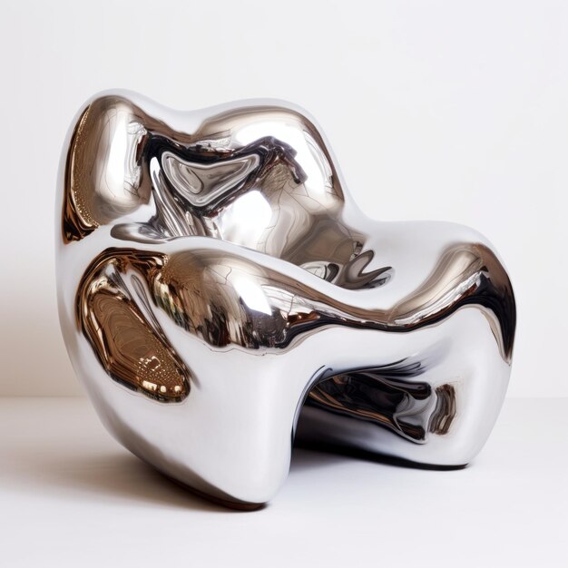 Zdjęcie organiczne płynne srebrne krzesło z wzorem uszu