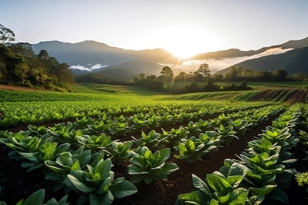 Organiczne pole sałaty Zrównoważony wzrost w świetle słonecznym Generatywna sztuczna inteligencja