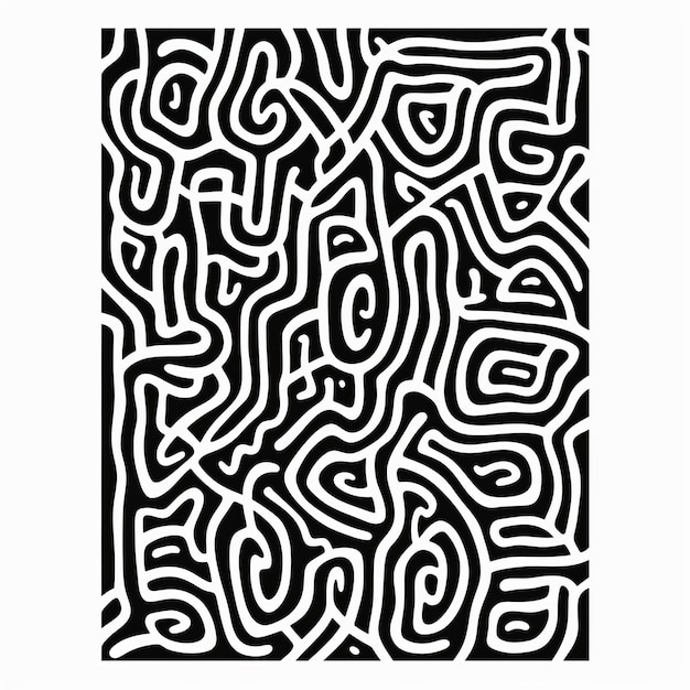 Organiczne wzory labiryntu Odważny czarno-biały plakat Doodle