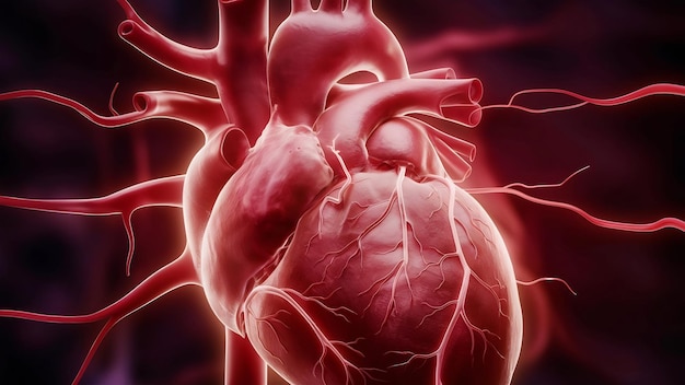 Organiczny anatomiczny ludzki bicie serca z blaskiem wewnątrz anatomii i medycyny obraz koncepcyjny