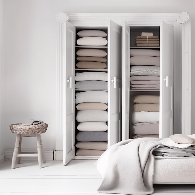 Zdjęcie organizacja i przechowywanie prania w szafie w domowym minimalizmie
