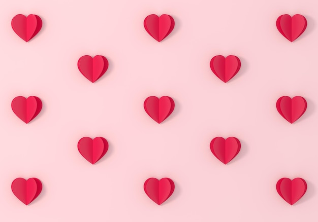 Origami czerwone symbole serca na różowym tle