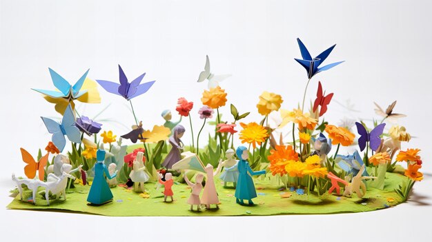 Origami Meadow Delight Children i Rainbow w Papierowej Krainie Czarów