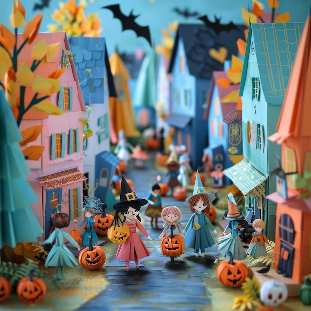 Origami Paper Town Halloween TrickorTreat Essence