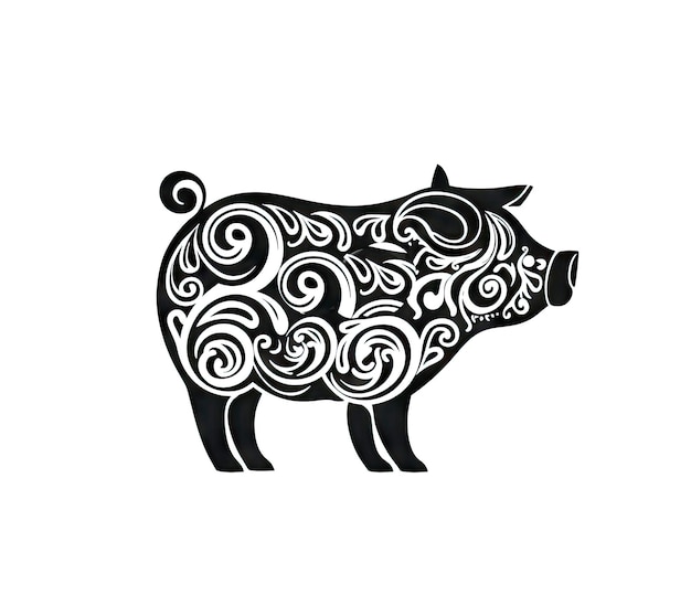 Ornamentowa ikona świni Portret świniaka Izolowany chiński horoskop Minimalny symbol świni na białym tle Generatywna ilustracja AI