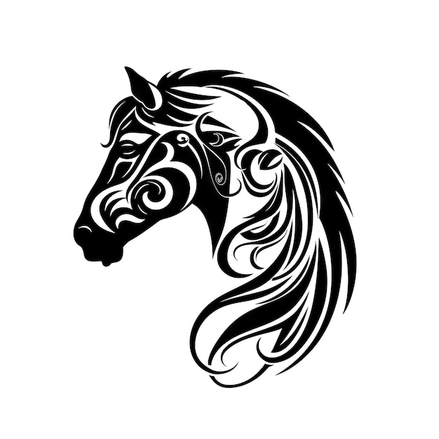 Ornamentowy ikona konia Portrait Mare Izolowany chiński horoskop Minimalny symbol konia na białym tle Generatywna ilustracja AI