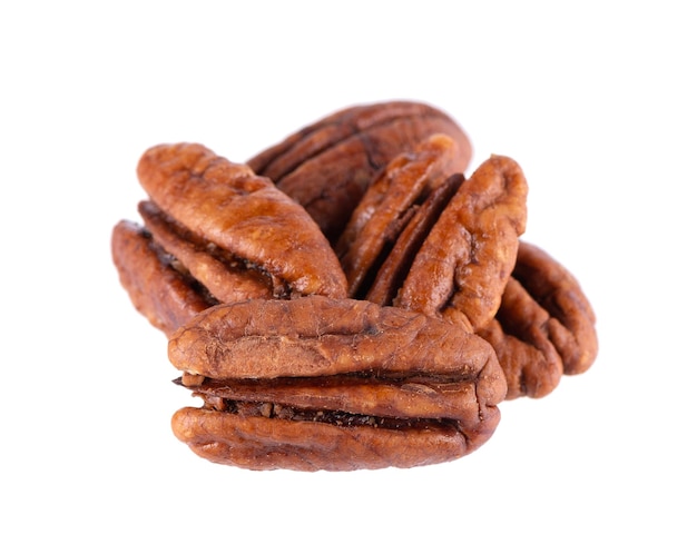 Orzechy pecan samodzielnie na białym tle Pecan łuskane Ścieżka przycinająca