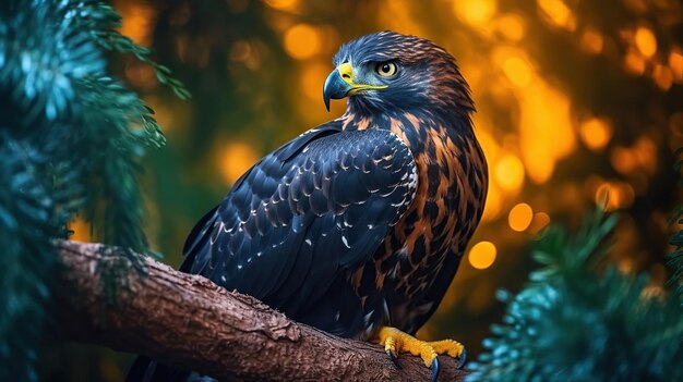 Orzeł na drzewie Piękny Orzeł Ptak z pomarańczowymi oczami