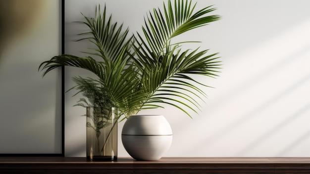 Orzeźwiająca rozkosz minimalistyczna kompozycja tropikalnych liści palmowych generowana przez sztuczną inteligencję