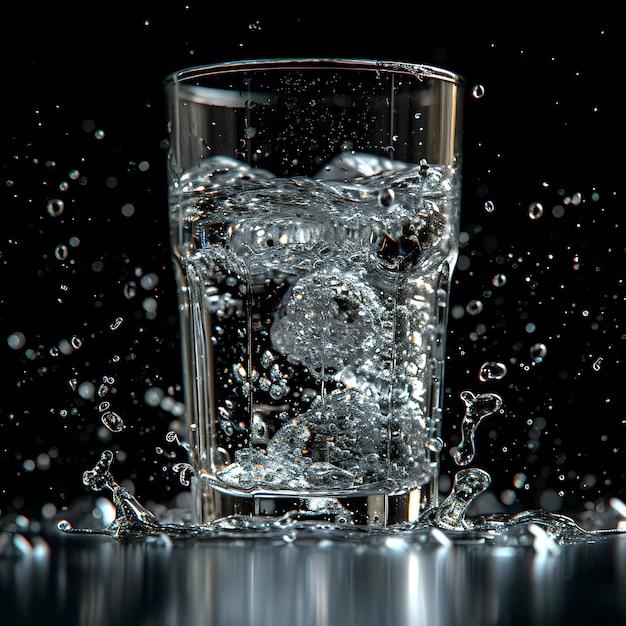 Orzeźwiająca woda gazowana rozpryskiwana w szklanej koncepcji hydratacji czysty napój w ruchu AI