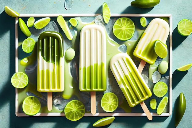 Orzeźwiające lody w stylu meksykańskim ogórek limonka miód spadziowy margarita paletas Generative Ai