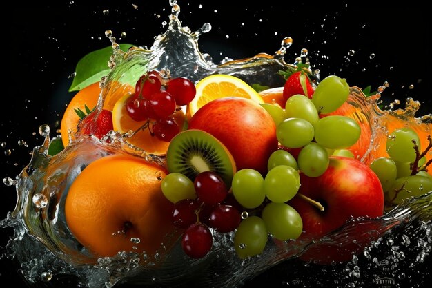 Orzeźwiający plusk owoców Pomarańcze Kiwi Jabłka Winogrona Generacyjna sztuczna inteligencja