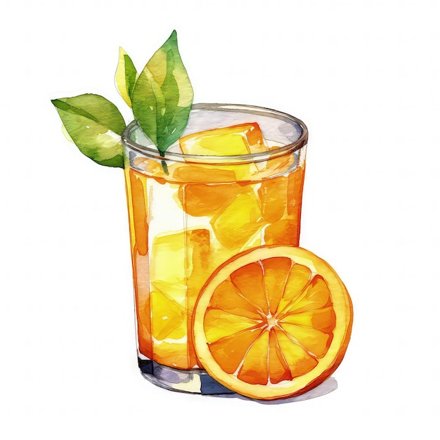 Orzeźwiający sok pomarańczowy akwarela Clipart