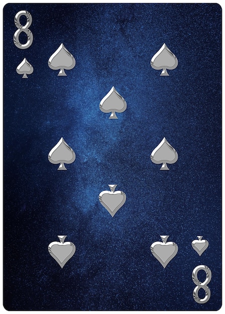 Osiem kart do gry pik, tło, symbole złoto srebro, ze ścieżką przycinającą.