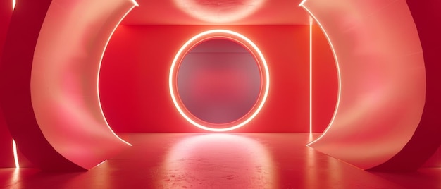 Oślepiający labirynt neonowych kręgów emituje intensywny futurystyczny blask, tworząc uderzającą i fascynującą scenę
