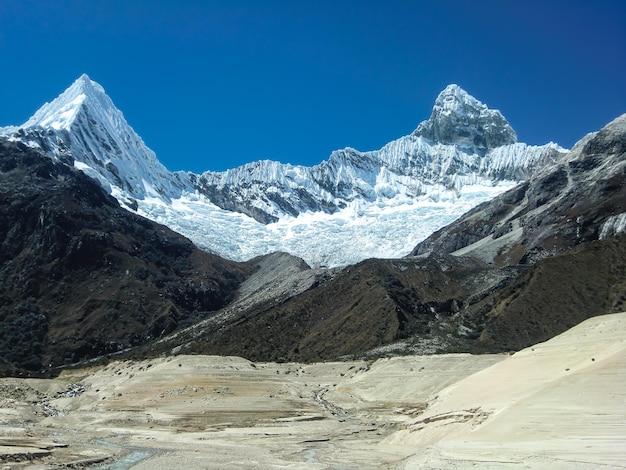 ośnieżone szczyty w paśmie górskim sierra Peru