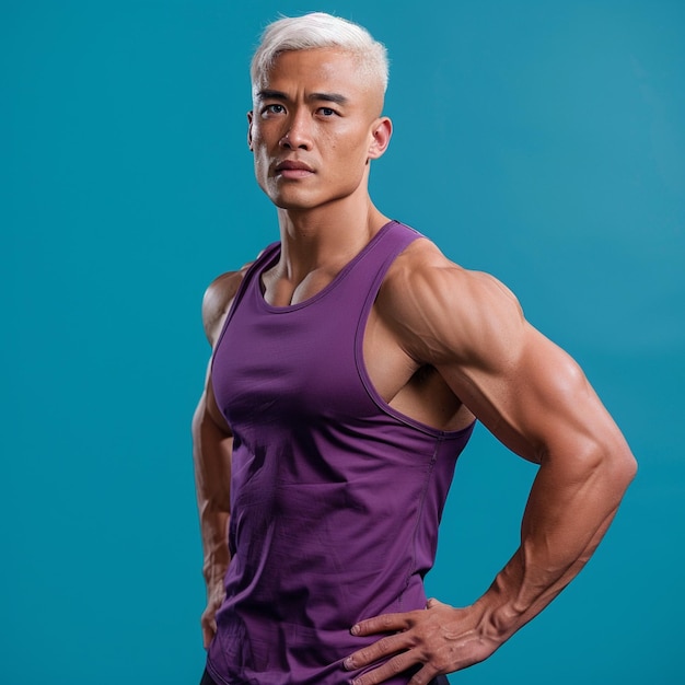 Zdjęcie osoba ćwicząca w siłowni ubrania silne mięśnie z rękami na talii