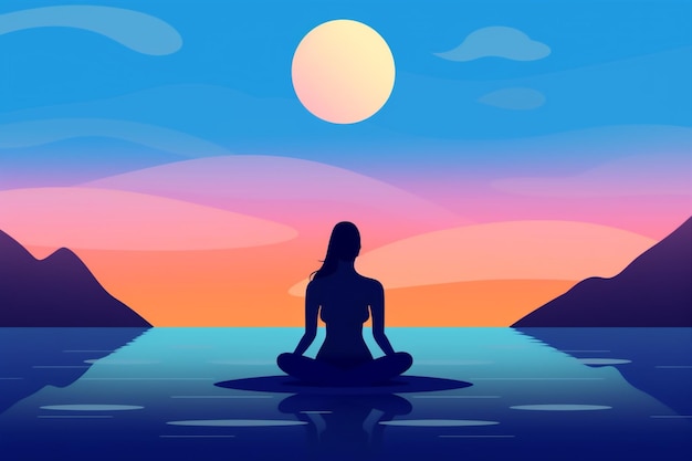 Osoba kobieta ćwiczenia trening ocean relaks morze lotosu medytacja joga powrót Generacyjna AI