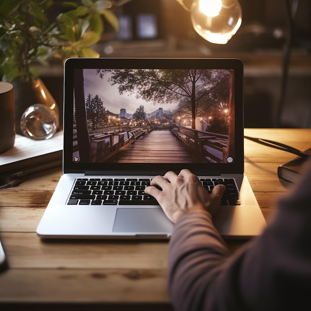 Osoba korzystająca z laptopa z notebookem i długopisem