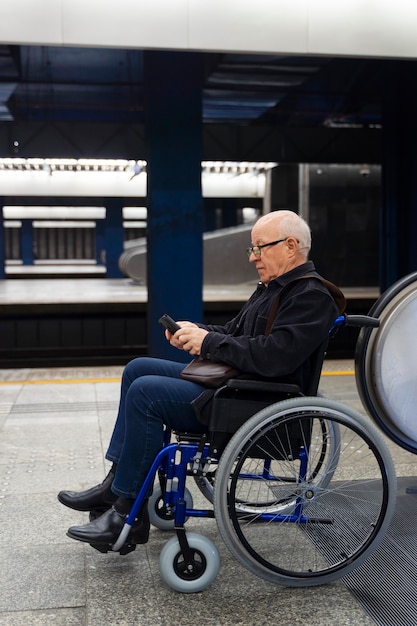 Zdjęcie osoba niepełnosprawna podróżująca po mieście