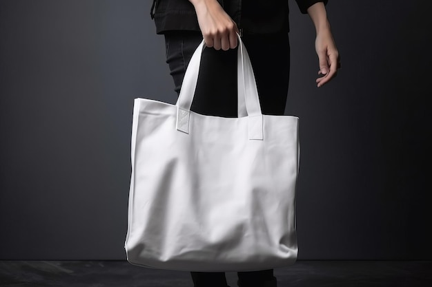 Osoba niosąca pustą torbę na zakupy makieta płóciennej torby generatywnej ai