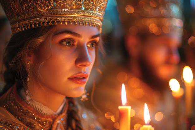 Osoba nosząca koronę trzymająca świecę