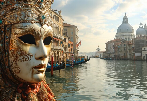 Zdjęcie osoba nosząca maskę na łodzi w kanale
