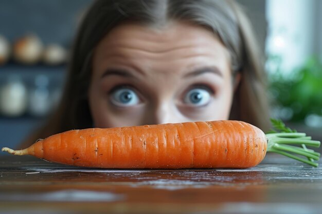 Osoba patrząca na jedną marchewkę na diecie i zdrowym odżywianiu