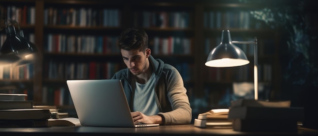 osoba pracująca na laptopie w bibliotece osoba pracująca na laptopie