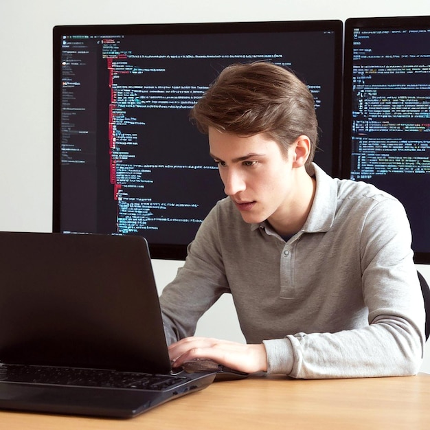 Osoba przed komputerem pracująca na html