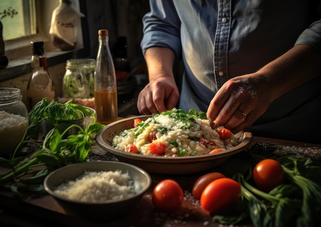 Osoba przygotowująca domowe risotto w kuchni